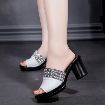 YAERNI Papuci din Piele de sex Feminin de Vară Platforma cu toc Înalt, Sandale Și Papuci Noua Moda Slide-uri în aer liber de Mari Dimensiuni WomenShoes
