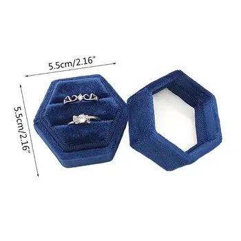 Hexagon Catifea Cutie de Inel Inel Dublu de Afișare Suport cu Capac Detașabil Cutie de Inel Suport pentru Ceremonia de Nunta