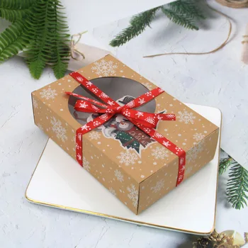 6/12/24buc Crăciun European Nou Stil de Hârtie Kraft Cutie Xmas Fereastra Biscuit de Ambalare Hârtie Kraft Mare Cutie Cadou Cutie de Bomboane 2021