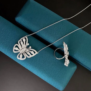 OEVAS Argint 925 Colier de Nunta pentru femei Spumant Plin Zircon Gol Afară Pandantiv Fluture Partid Cadouri bijuterii