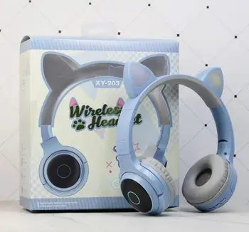 XY-203 CONDUS de Pisică Ureche Căști fără Fir Bluetooth 5.0 Anulare a Zgomotului Adulți Copii Fata de setul cu Cască Suport TF Card FM Radio Cu Microfon
