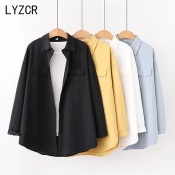 LYZCR Primavara Toamna din Bumbac Tricou Supradimensionat Vintage Bluza Femei 2021 Vrac Buton-Jos Femei Cămăși Pentru Femei Topuri Violet