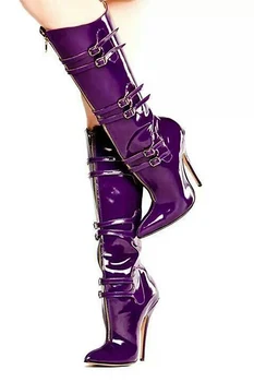 Violet Multi - Catarama Cizme De Iarna Pentru Femeie A Subliniat Deget De La Picior La Genunchi-Cizme Înalte Super De Înaltă Tocuri Subtiri Zip Casual Femei Pantofi De Piele De Brevet