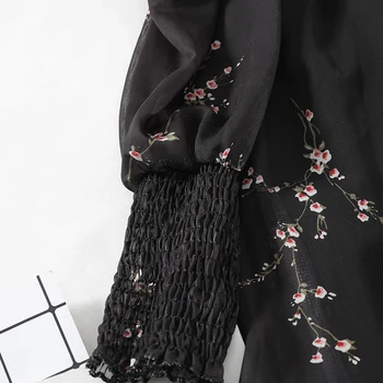 2020 Toamna Femei Sexy Rochie Neagra Vintage Flower Lungă Puff Maneca Rochii De Șifon Coreean Mini Casual Vestidos Mujer Haine