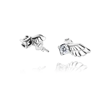Pan Moda 925 Sterling Silver Stud Cercei Spumante Aripă de Înger Inima cercei pentru Femei Bijuterii