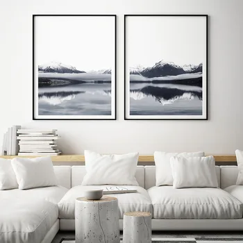 Moderne De Munte, Zăpadă, Lac, Pădure, Peisaj Natural Panza Pictura Arta Decor Acasă Și Postere De Imprimare Imagine Pentru Camera De Zi