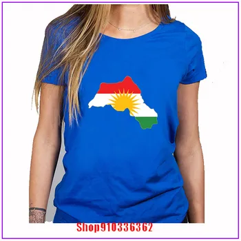 Kurdistan Flag Map Design de Tricou O-neck Bumbac Natural de Vara cu Maneci Scurte pentru Femei Hipster Online Tricouri vetement femme