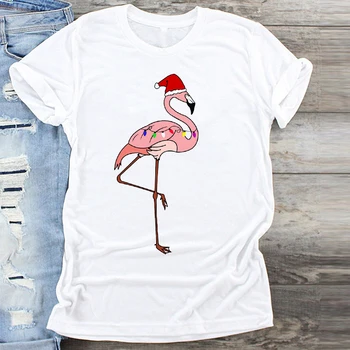 Femeile Flamingo Desene Animate Animal Fericit Îmbrăcăminte Crăciun Fericit Imprimare Haine Grafice De Top T Shirt Doamnelor Sex Feminin Tricouri Tricou T-Shirt