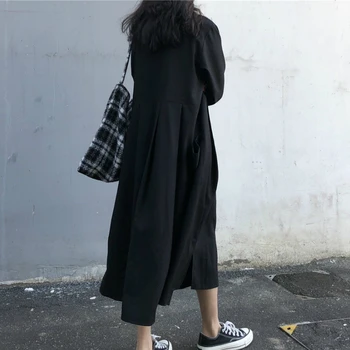 Rochie Femei Preppy Chic Negru Pur Harajuku Femeie Tricou Lung Rochii De Petrecere A Timpului Liber De Primăvară Nouă Supradimensionat Streetwear Coreean Haine De Zi Cu Zi