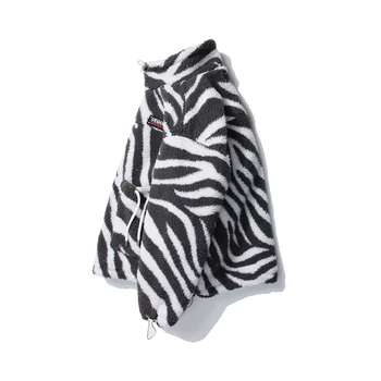 Streetwear Reperat de Imprimare Sherpa Fleece Geaca Palton Supradimensionat Model Zebra Jacheta Uza Thicking de Pluș Cașmir pentru Bărbați Îmbrăcăminte