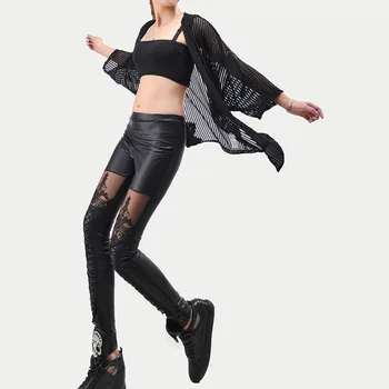 De înaltă Calitate ridicata Punk din piele faux Negru dantelă gotic Legging pentru femei bandaj dantelă sus jambiere ieftine FIERBINTE pantaloni pantaloni