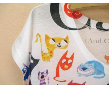 Doodle Pisici imprimare Tricou doamnelor Noutate model t-shirt femei de moda de vară tee de dimensiuni mari topuri tricouri cu mânecă scurtă de îmbrăcăminte