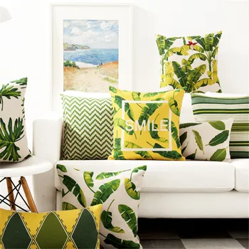 Decorative pernă caz forma patrata housse de coussin coussin de salon tropical plante verzi lenjerie de pat din bumbac pernă acoperă