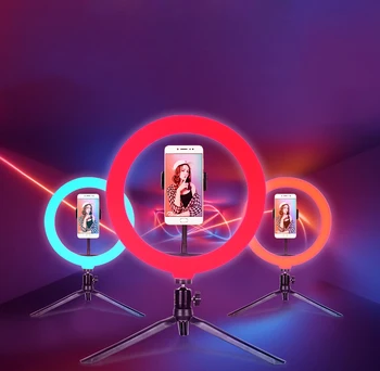 26cm RGB reglabile lumină inel trepied pentru Tiktok Youtube Machiaj Live Telefon Selfie 10inch Inel de lumina cu stand suport de telefon Mini