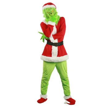 De Halloween, De Crăciun Cosplay Haine Santa Geek Verde Păros Grinch Petrecere De Performanță Costum De Crăciun Pentru Adulți Costume Cosplay