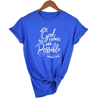 Cu Dumnezeu Toate Lucrurile Sunt Posibile Imprimare Femei Creștine Tricou Religioase Grafic Teuri Credință Feminin Topuri Haine De Vară Camisetas