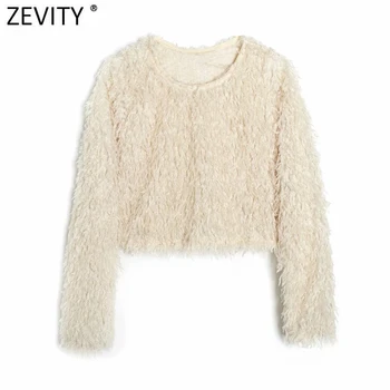 Zevity 2021 Femei De Moda Pene Decor Slim Scurt, Jachete Femei De Bază O De Gât Tricotate Hanorace Pulovere Chic Topuri S626