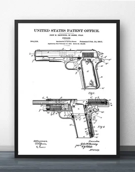 Colt 1911 Armă de foc Brevet, Model de Perete de Arta Pictura Retro de Perete Decor Panza Printuri de Artă Poster pentru Dormitor, Camera de Studiu Decor
