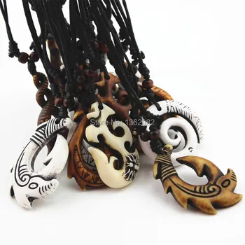 En-gros de mult 15buc Amestecat Hawaiian Bijuterii Imitație de Os Sculptat NZ Maori Cârlig de Pește Pandantiv Colier Cravată Amuleta Cadou MN542