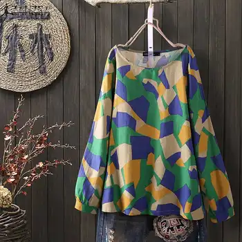 ZANZEA Primavara cu Maneci Lungi Florale Imprimate Bluza Femei Vintage Lenjerie de pat din Bumbac Tricou Tunica Topuri Casual Pierde Boem Blusas Mujer 7