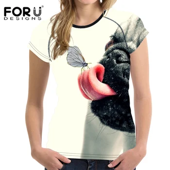 FORUDESIGNS Gri 3D Pug Câine Animal de Femeie Topuri tricou de Vară cu Mânecă Scurtă Tricou Casual pentru Femei Slim Culturism Feminin Haine