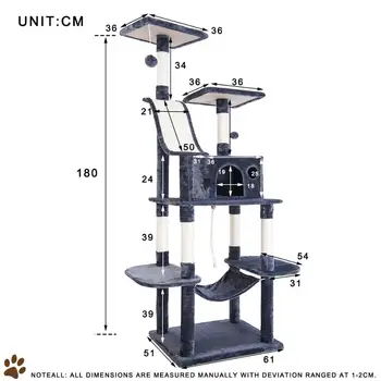 170cm Pisica Copac Turn Pisoi Animale de companie Joc Alpinism Post Scratching Cat Scratcher Centru de Activitate Jucărie Cadru
