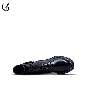 GOXEOU Femei Cizme Glezna Microfibra Negru Mat Rotund Toe Dantela Fata Catarama Toc Pătrat de Moda Casual Pantofi Mărimea 35-40