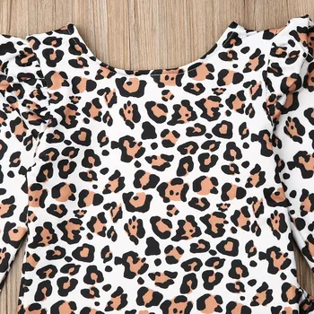 Nou-Născut Fetița Leopard De Imprimare Haine De T-Shirt, Blaturi +Jambiere Lungi Pantaloni Tinutele Casual Din Bumbac Cu Maneca Lunga Îmbrăcăminte