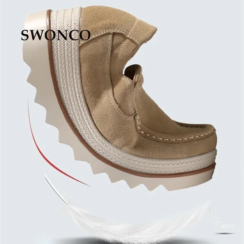SWONCO Pantofi pentru Femei 2018 Primavara Toamna Piele naturala platforma adidasi alunecare pe pantofi casual femei adidași wedge pentru femei