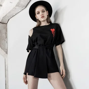 PUNK RAVE Fată Gotic Eșarfă în formă de Inimă Broderie Rochie Sexy, de Vară Off-umăr Femei Mici Rochii Negre