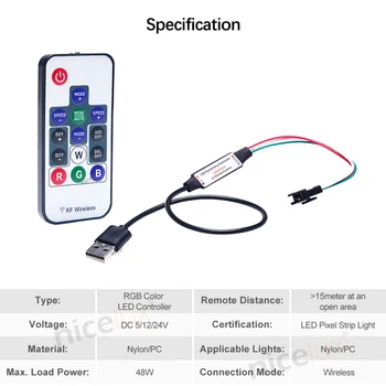 USB-controller pentru 3 Pin WS2812 Digital cu LED-uri Pixel Benzi cu Wireless RF de la Distanță DIY WS2812B de Control Conector JST cablu SK6812