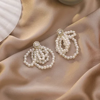 Noi coreean Epocă Simulate-perla Bowknot Geometrice Picătură Cercei Pentru Femeile Elegante de Cristal Picătură de Apă Pandantiv Bijuterii