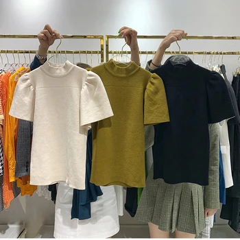 2020 Vara Topuri Tricotate Femei tricou Maneca Scurta coreeană de Moda Tricot Pulovere T-shirt, Tee Shirt Femme Tricou Tricotaje