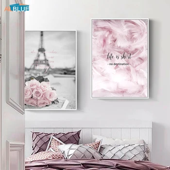 Poster Nordic Trandafir Roz Peisajul Orașului, Turnul Eiffel Fata De Arta De Perete Panza Pictura Decor De Perete Tablou Living Decor Acasă
