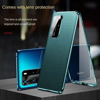 Nou Stil De Metal Magnetic Cadru De Telefon Pentru Huawei P40 P40Pro Mate30 Pro Caz Din Piele De Lux Spate De Sticlă Plin Cu Capac Protector