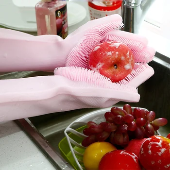 1 Pereche Pret De Fabrica Silicon De Uz Casnic De Spălat Vase Mănuși De Bucătărie De Curățare Mănuși De Spălat Vase Multifunctional Magic Glove