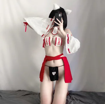 Sexy Erotice Japoneze Lenjerie Kawaii Anime Cosplay Costum de Haine deocheate pentru Sex Femei Retro Kimono Deschis Sutien Tempation Uniformă