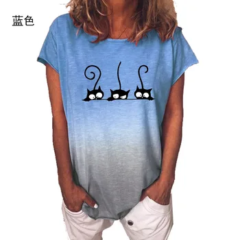 Curcubeu Gradient Femei T-shirt 5XL Plus Dimensiune Pisica desen Animat de Imprimare Maneci Scurte Largi Tricou Streetwear Doamnelor Grafice de Top Tricou