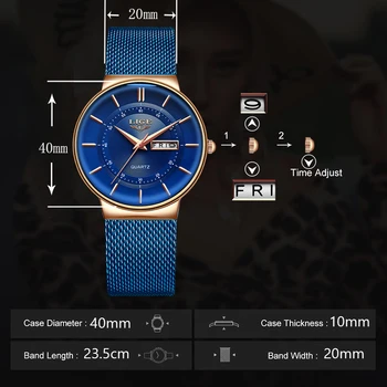 LIGE Femei Ceasuri de Lux de Brand Ultra-subțire Calendar Săptămână Cuarț Ceas Doamnelor ochiurilor de Plasă din Oțel Inoxidabil rezistent la apa Cadou reloj muje