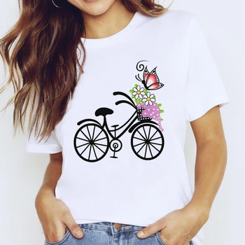 T-shirt-uri de Top pentru Femei 90 Dragoste de Viață Bicicleta Drăguț Maneci Scurte Florale Îmbrăcăminte de Imprimare Doamna Grafic T Shirt Doamnelor sex Feminin Tee T-Shirt