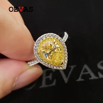 OEVAS Argint 925 Spumante Picătură de Apă Topaz Ridicat de Carbon Diamant Inele de Nunta Pentru Femei Partid Fine Bijuterii Cadouri