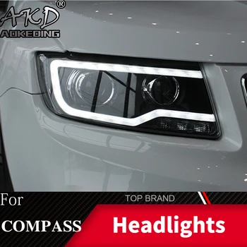 Styling auto Lampă de Cap de Caz Pentru Jeep Compass 2011-2016 Grand Cherokee Faruri LED DRL Lentilă Fascicul Dublu Bi-Xenon