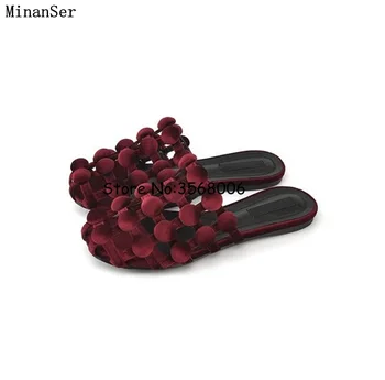 Moda Ieftine Amelia Piele Sandale De Plaja Catâri Aluneca Pe Nit/ Pearl/ Cristal Împânzit Papuci Femei Plat Slide-Uri În Cuști Pantofi 44