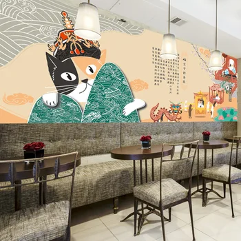 Stil japonez vânt cat noroc ramen snack restaurant de sushi de fundal de mână-pictat desene animate restaurant Japonez tapet mural