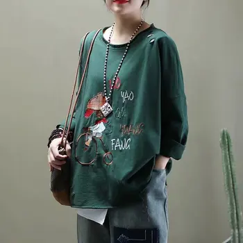 Max LuLu De Vară 2020 Coreeană De Moda Doamnelor Broderie Topuri Femei Casual Cu Maneci Lungi Tricouri Imprimate Vrac Tricouri Plus Dimensiune