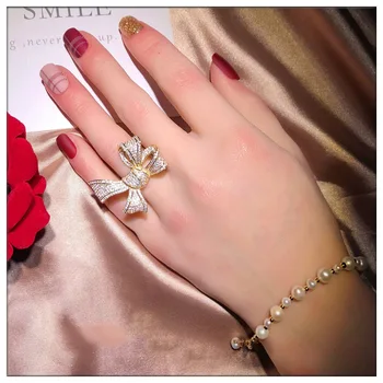 De lux cu Aur de 14K Bowknot Diamant Inel de argint 925 de Bijuterii de Logodna Nunta trupa Inele pentru Femei Petrecerea de nunta accesorii