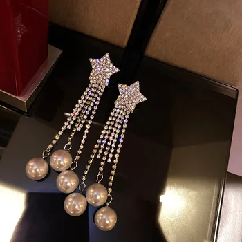 Cristal Picătură Cercei pentru Femeile Bijoux Ciucure Lung Pearl Stras Cercei Legăna Declarație de Bijuterii Cadouri