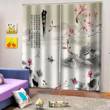 Classic Home Decor 3D Cortina Culoare Chineză Pictura de Cerneală Pat Cameră Living, Birou, Hotel Cortinas perdele Opace