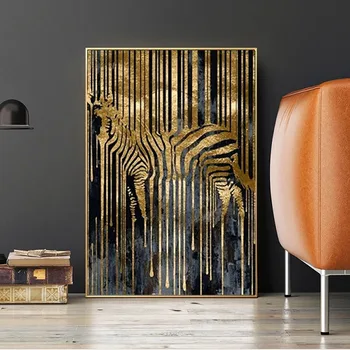Panza Pictura Arta Abstractă Modernă de Aur Zebra Nordic Postere si Printuri Scandinave Arta de Perete Poza pentru Living Decorul Camerei