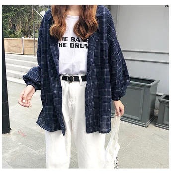 SOUGEN Noua Femeie Bluza Vintage Camasa Carouri de Moda coreeană Îmbrăcăminte Singur Pieptul Rândul său, în Jos Guler Maneca Lunga Butonul Feminina